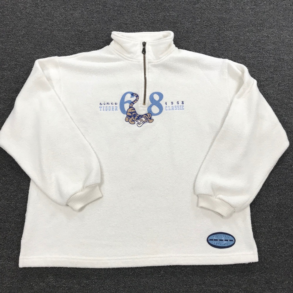 Disney Store Vintage Tigger 68 Classic Fleece Quarter Zip Pullover White Cream M - Picture 2 of 7